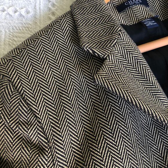 Chaps Herringbone Cotton Blazer Jacket 12 M/L Brown Textured Preppy Heritage - Picture 1 of 10